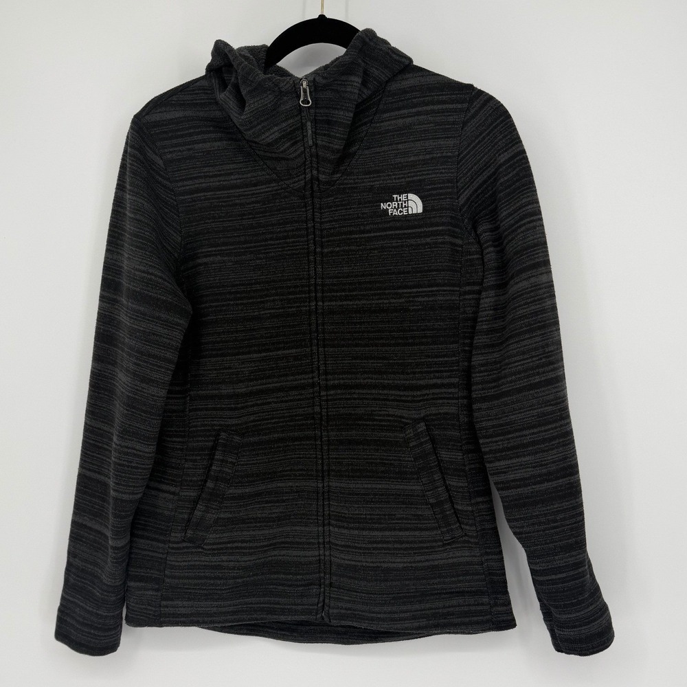 The North Face Womens Crescent Full Zip Hoodie Fleece Jacket Grey Stripe Medium